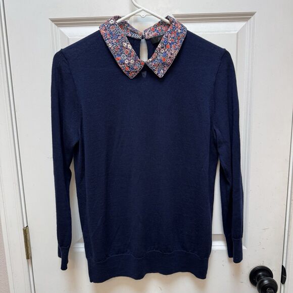 J. Crew Tippi Liberty Floral Collar Layered Sweater Womens Size M Merino Wool - Picture 1 of 8